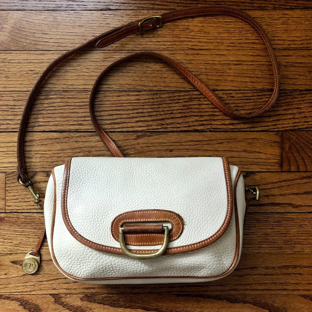 Vintage Dooney & Bourke R69 Porthole Clutch Horseshoe Shoulder Bag in Bone AWL